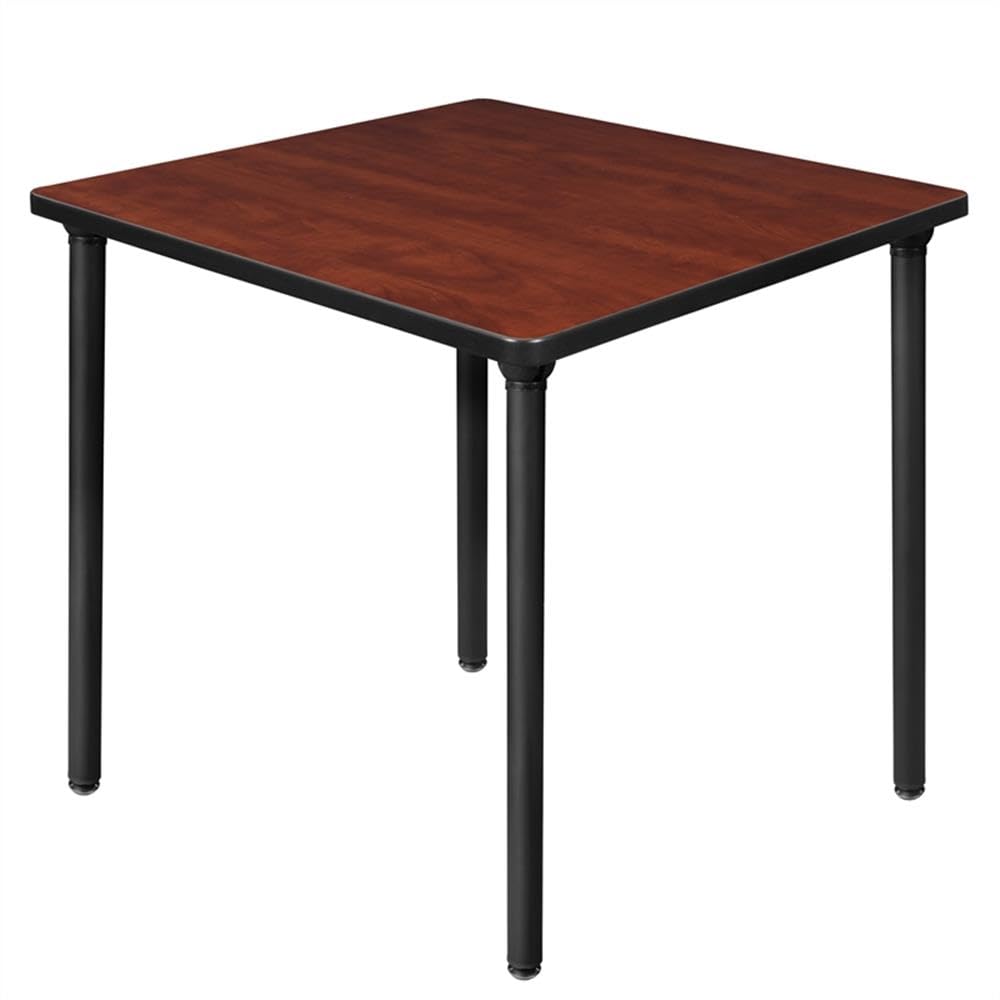 30" Square Folding Breakroom Table Reversible Cherry Maple Top Black Steel Legs R499821