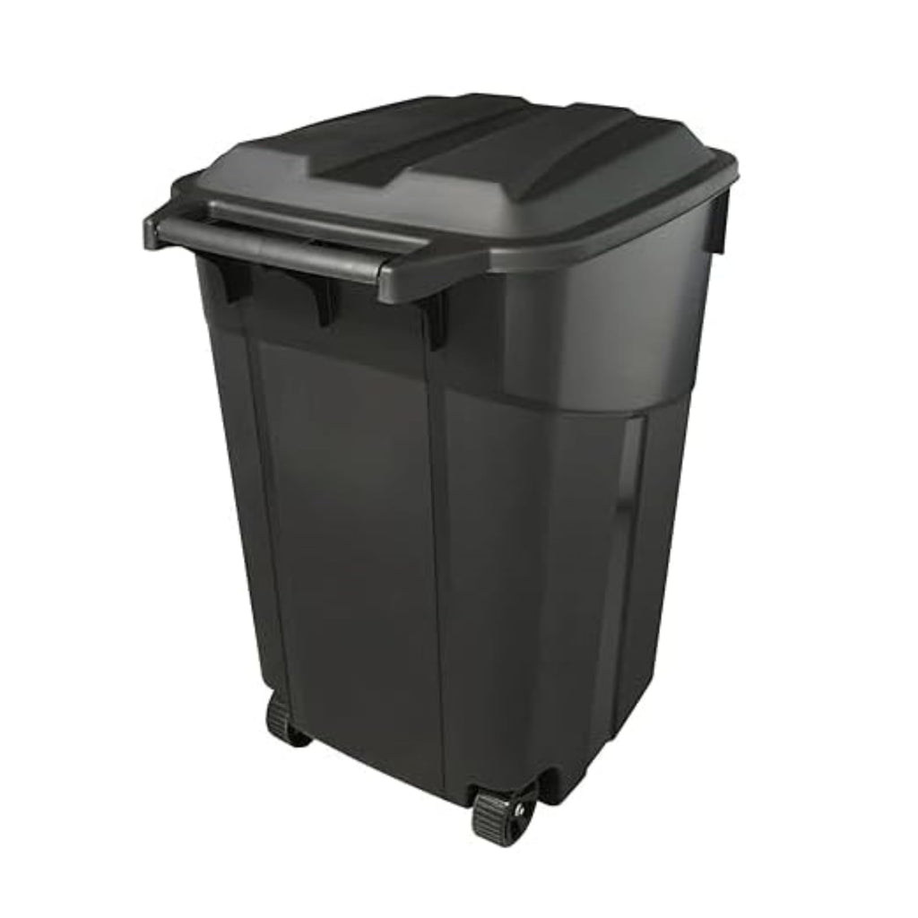 Black 45 Gallon Wheeled Heavy Duty Plastic Trash Can with Lid T7255