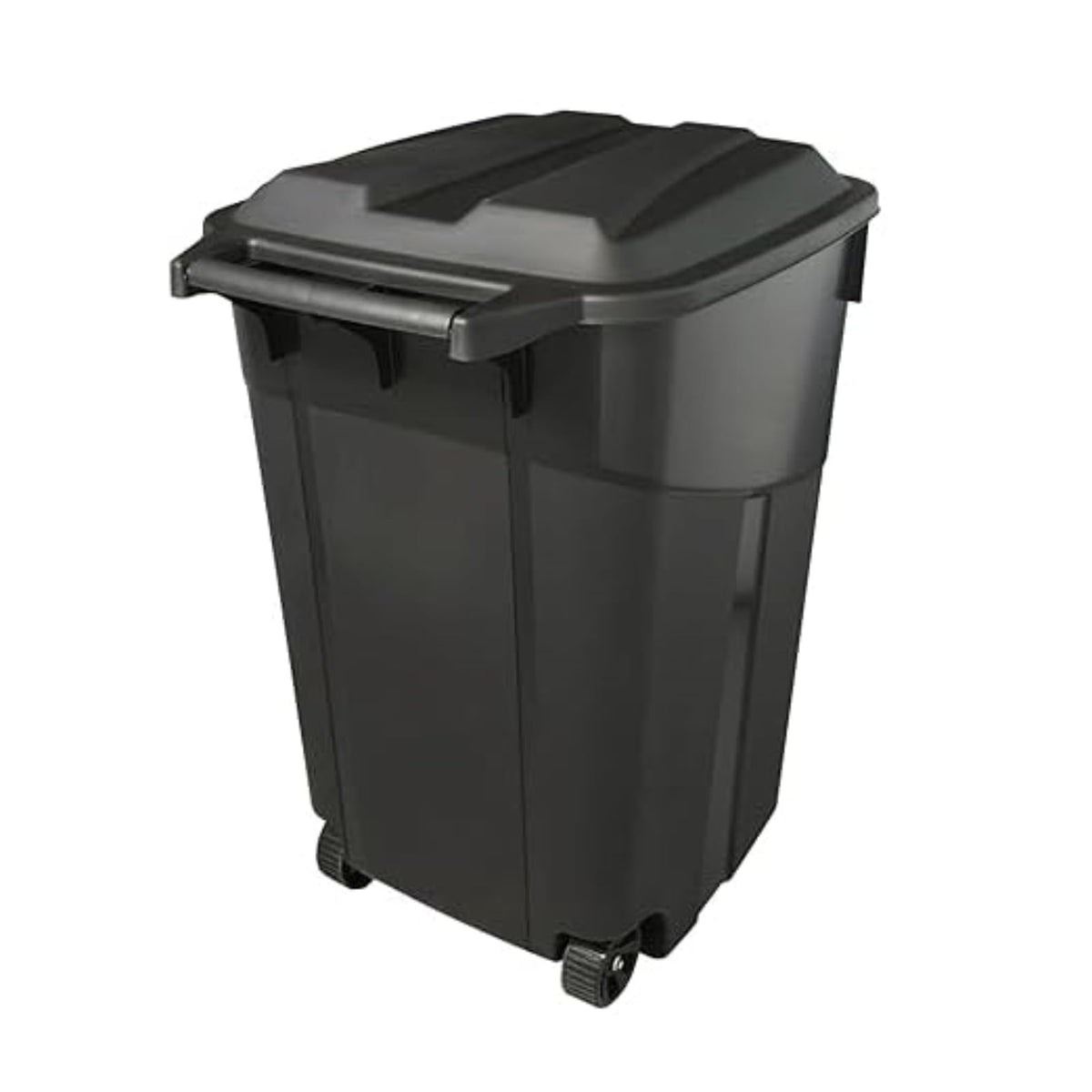 Black 45 Gallon Wheeled Heavy Duty Plastic Trash Can with Lid T7255