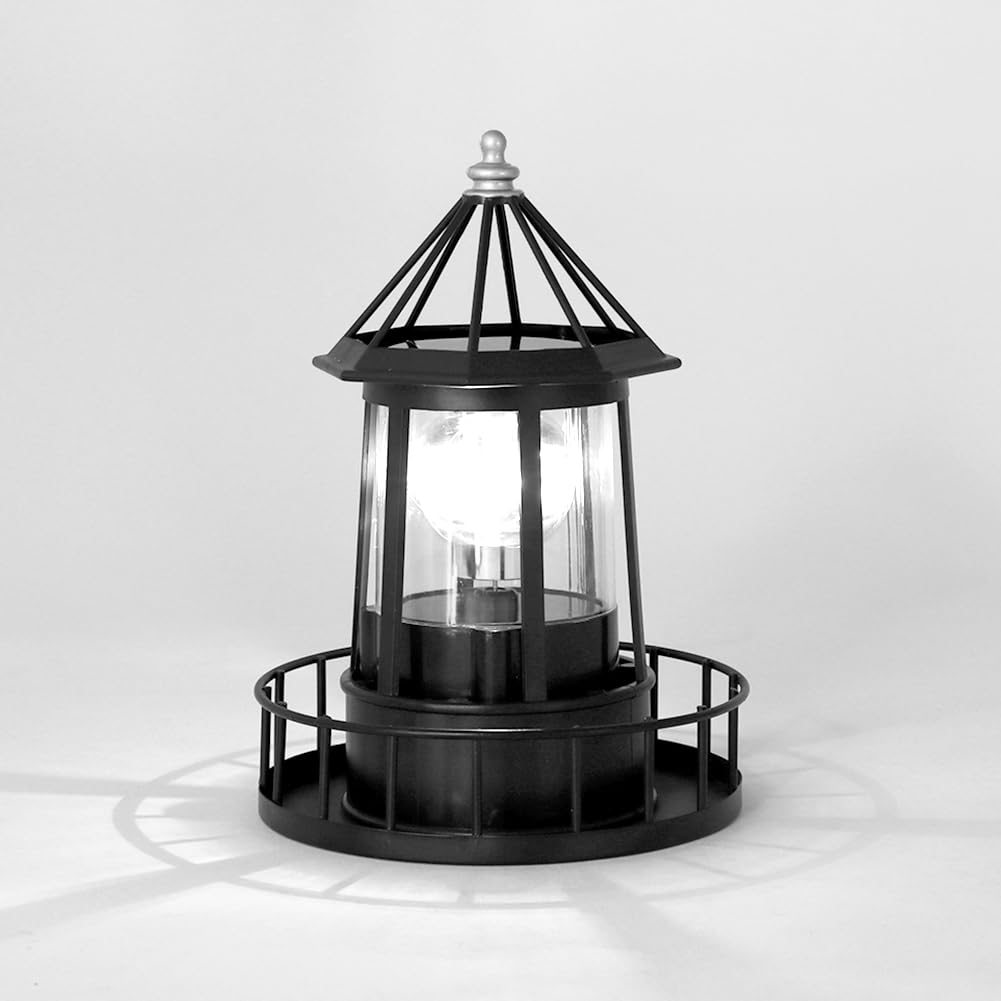 Black IP65 Waterproof Solar Rotating Lighthouse Light P3217