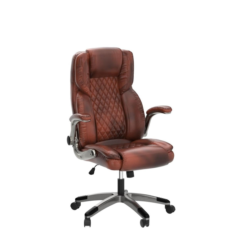 Brown Leather Executive Office Chair with Flip up Arms L82426