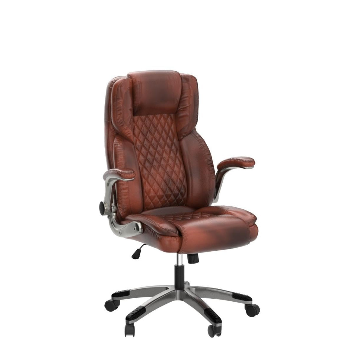 Brown Leather Executive Office Chair with Flip up Arms L82426