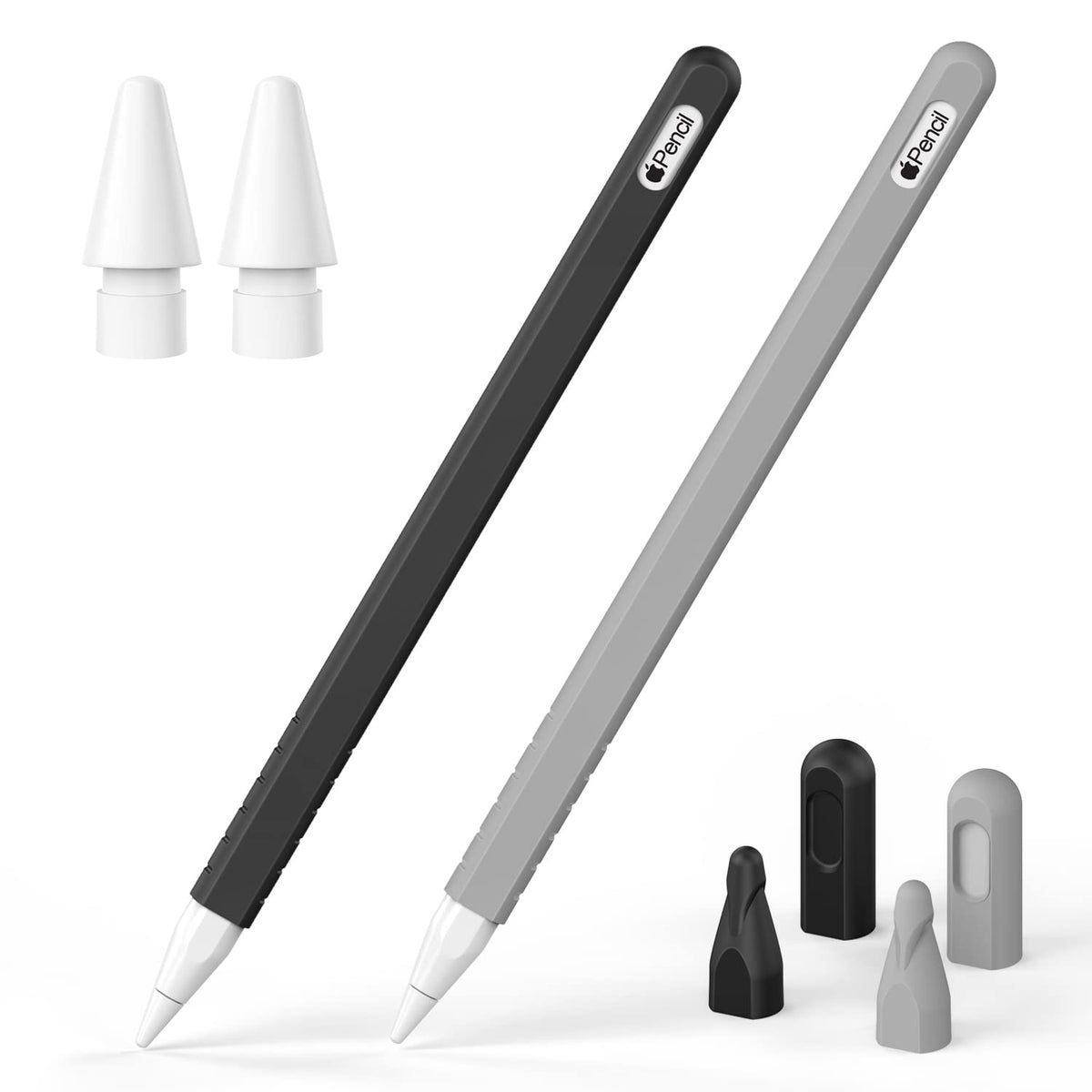 2 Pack Silicone Grip Sleeve with Pencil Tips and Nibs Cover, Black Grey R36731