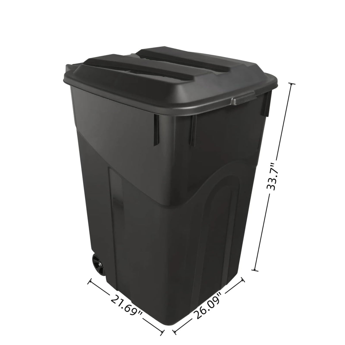 Black 45 Gallon Wheeled Heavy Duty Plastic Trash Can with Lid T7255