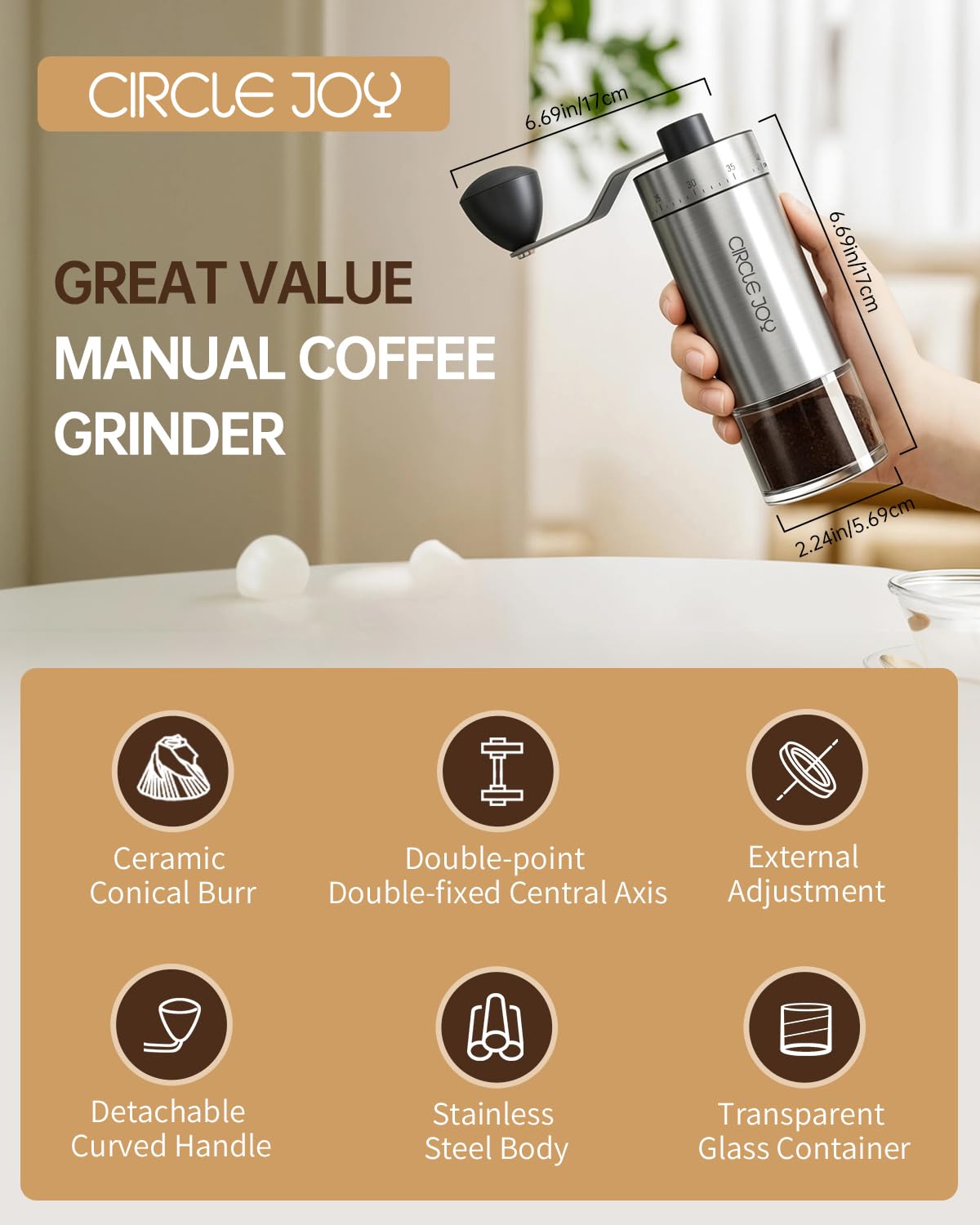 Manual Coffee Grinder with Ceramic Conical Burr R23982