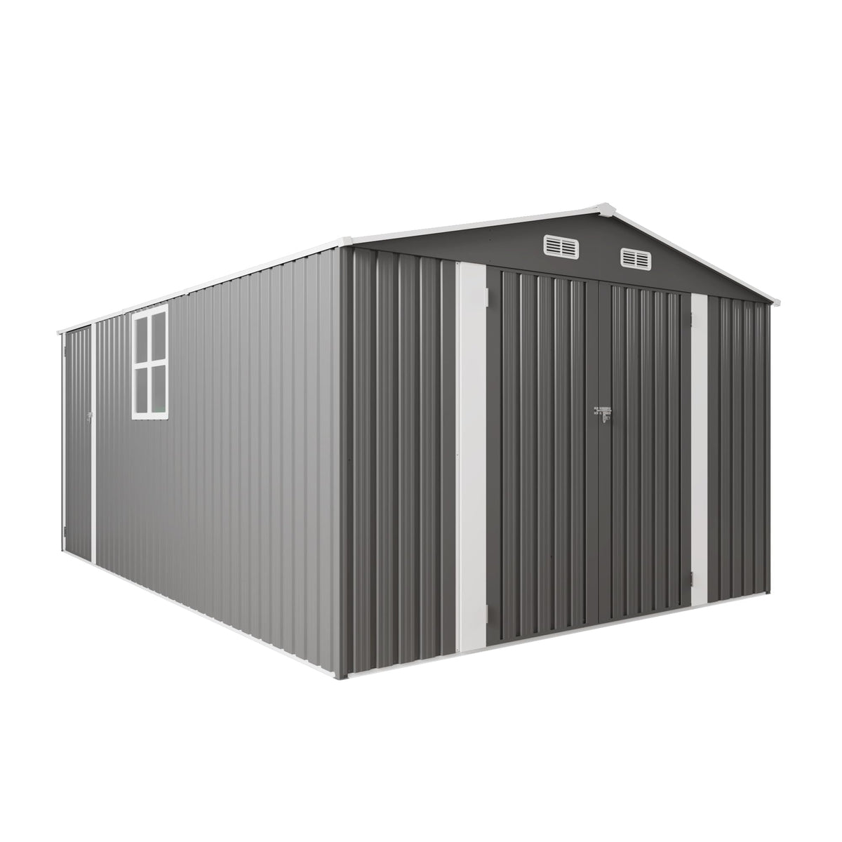 10x14x6.7FT Galvanized Steel Outdoor Storage Shed with Lockable Door & Window F23066