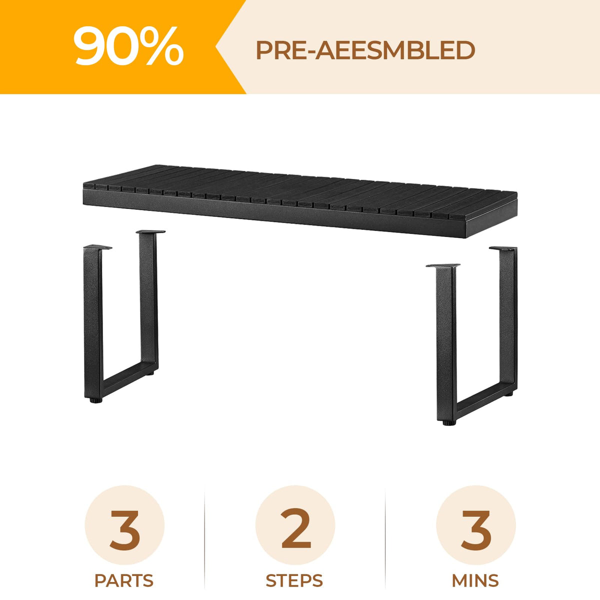 Black 2-Person Outdoor Bench Y66695