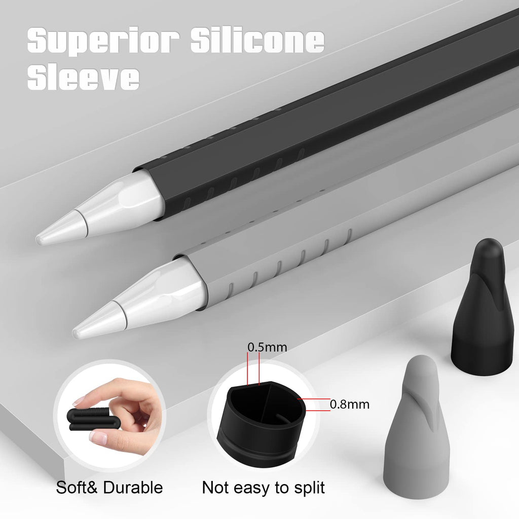 2 Pack Silicone Grip Sleeve with Pencil Tips and Nibs Cover, Black Grey R36731