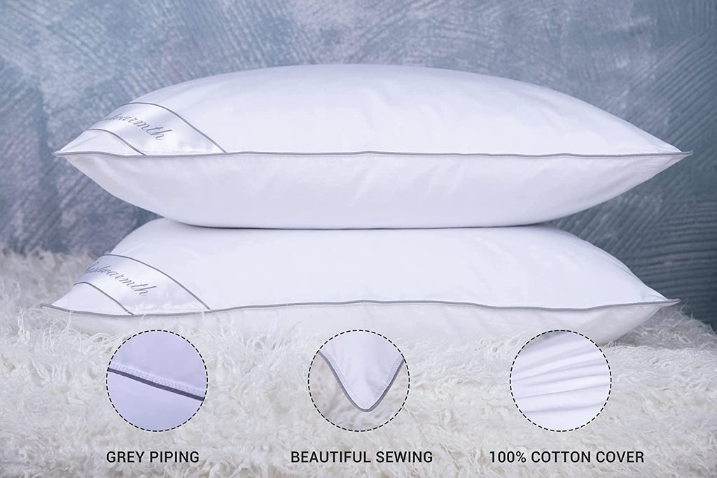 King Size Goose Feather Down Bed Pillow 2 Pack Cotton Medium Firm Set of 2 G2898