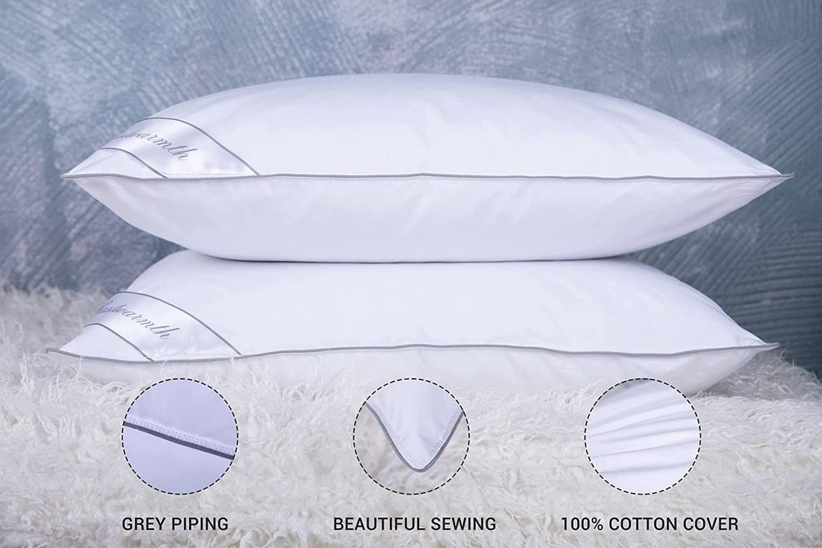 King Size Goose Feather Down Bed Pillow 2 Pack Cotton Medium Firm Set of 2 G2898