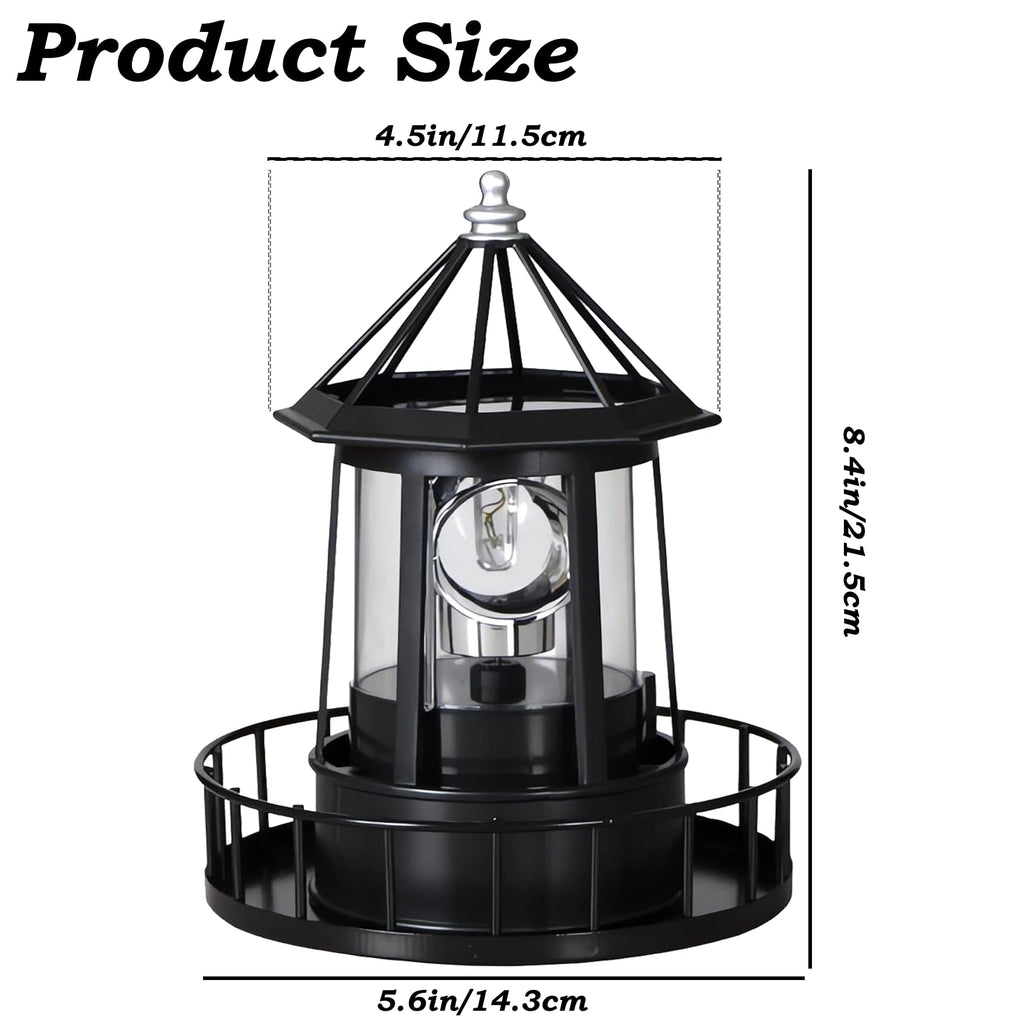 Black IP65 Waterproof Solar Rotating Lighthouse Light P3217