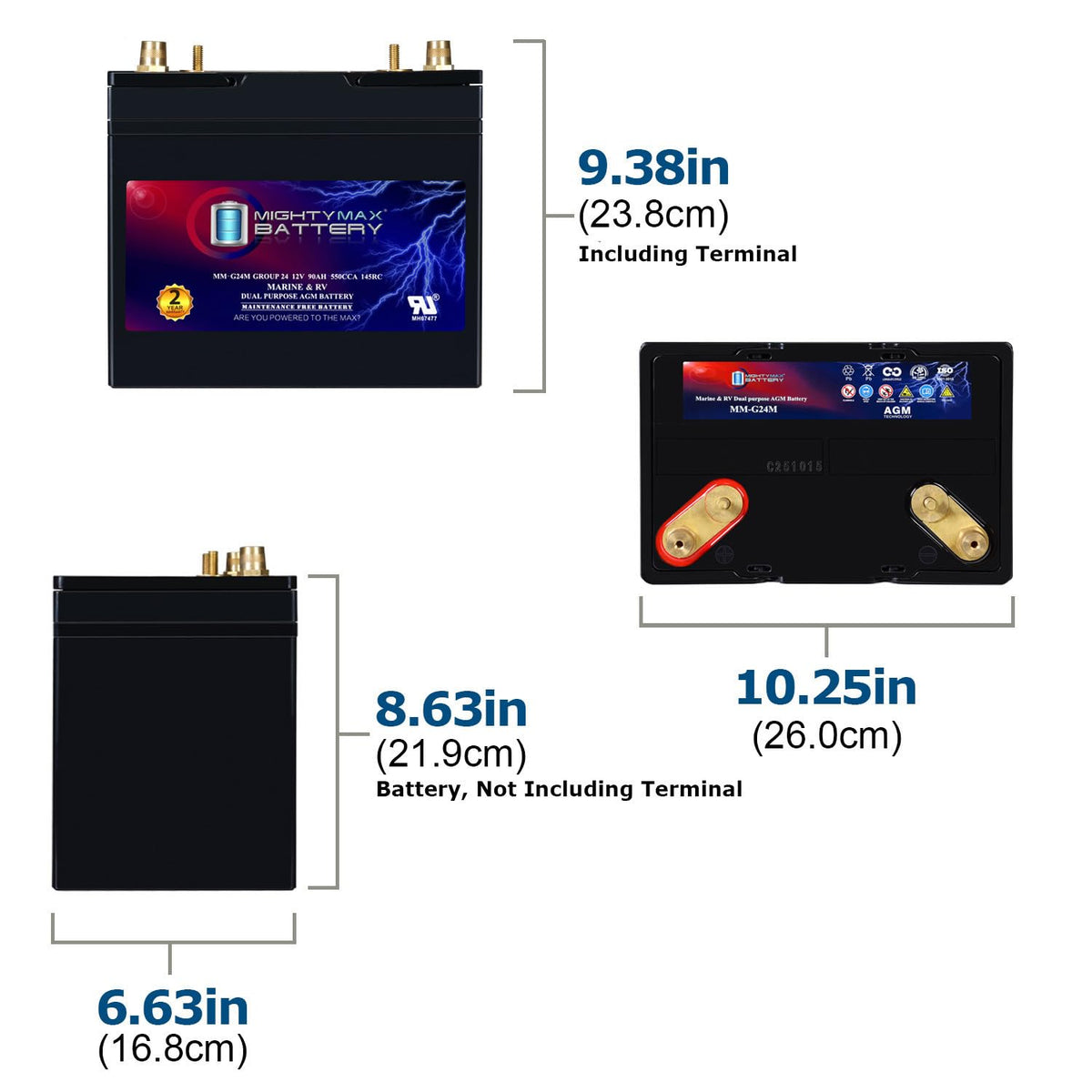 12V 90Ah Group Size 24M Deep-Cycle AGM Battery G17760