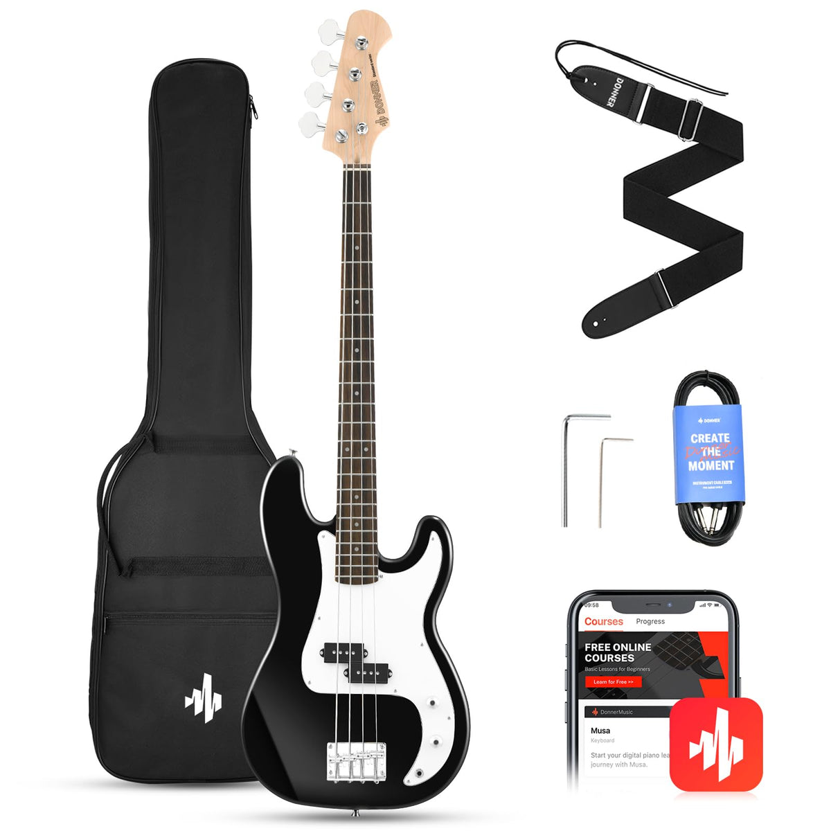 Electric Bass 4 Strings Full-Size Guitar Kit PB-Style Black E633790