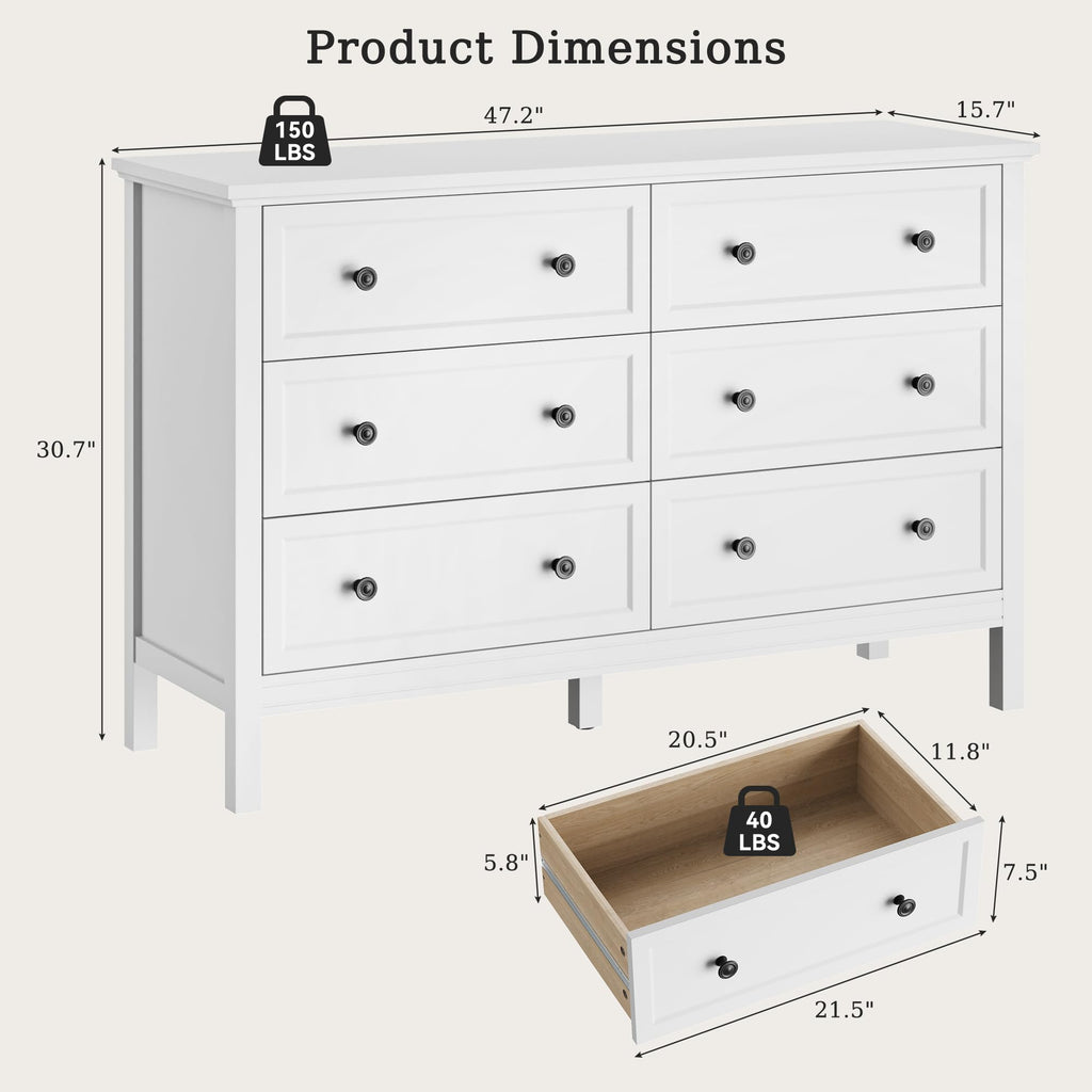 White 6 Drawer Dresser P43727