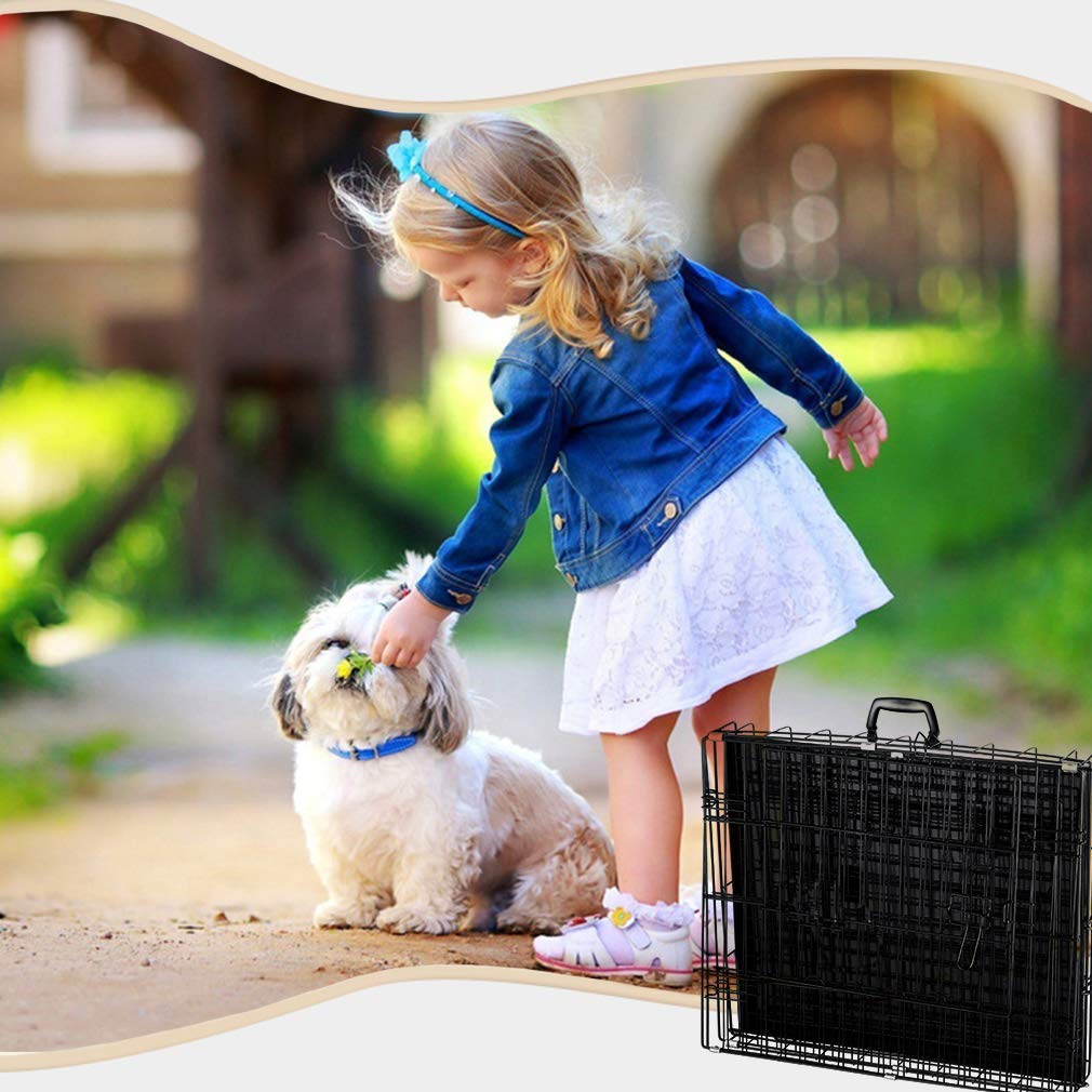 Folding Metal Dog Crate with Divider and Handle I38665