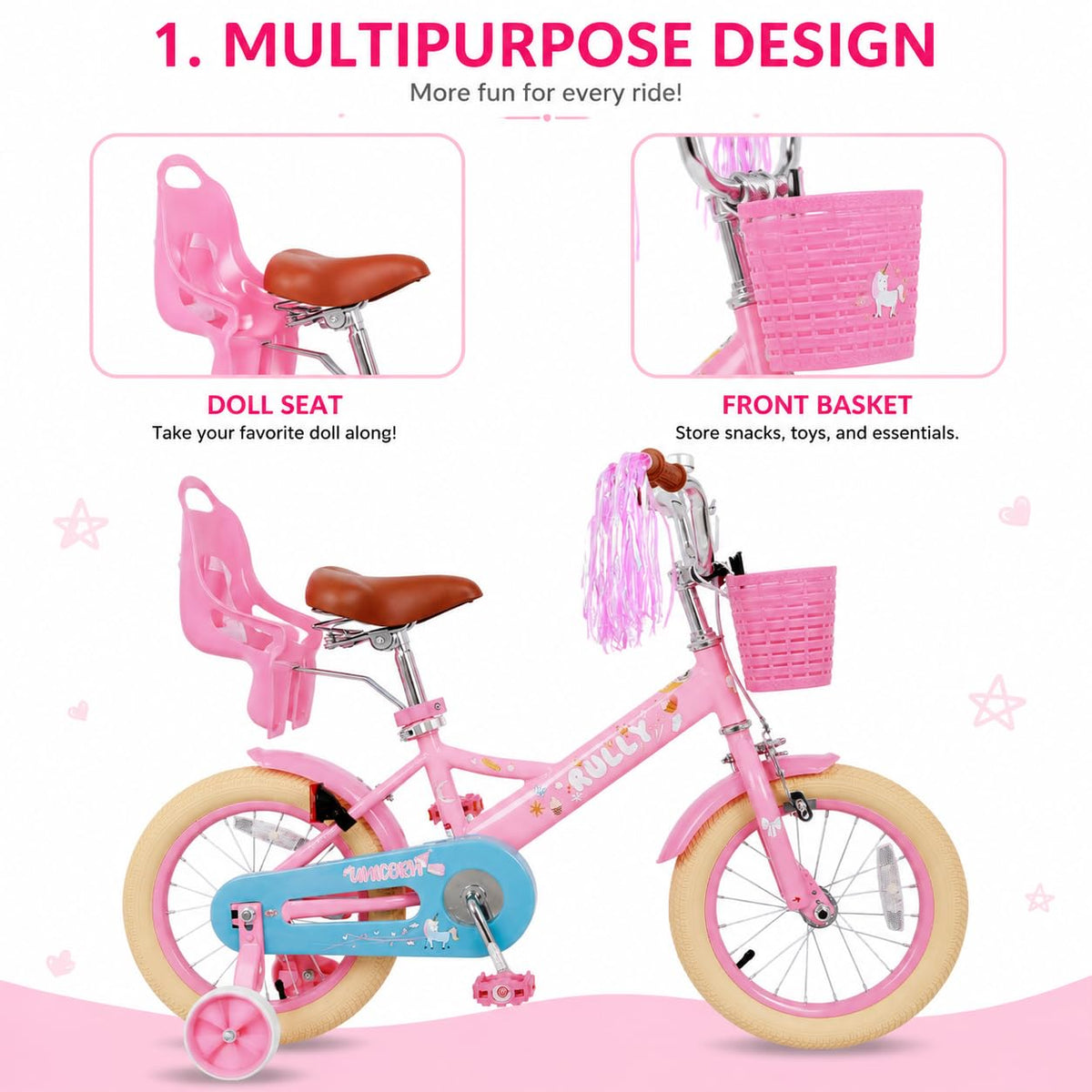 Kids Bike with Training Wheels & Basket Q4388