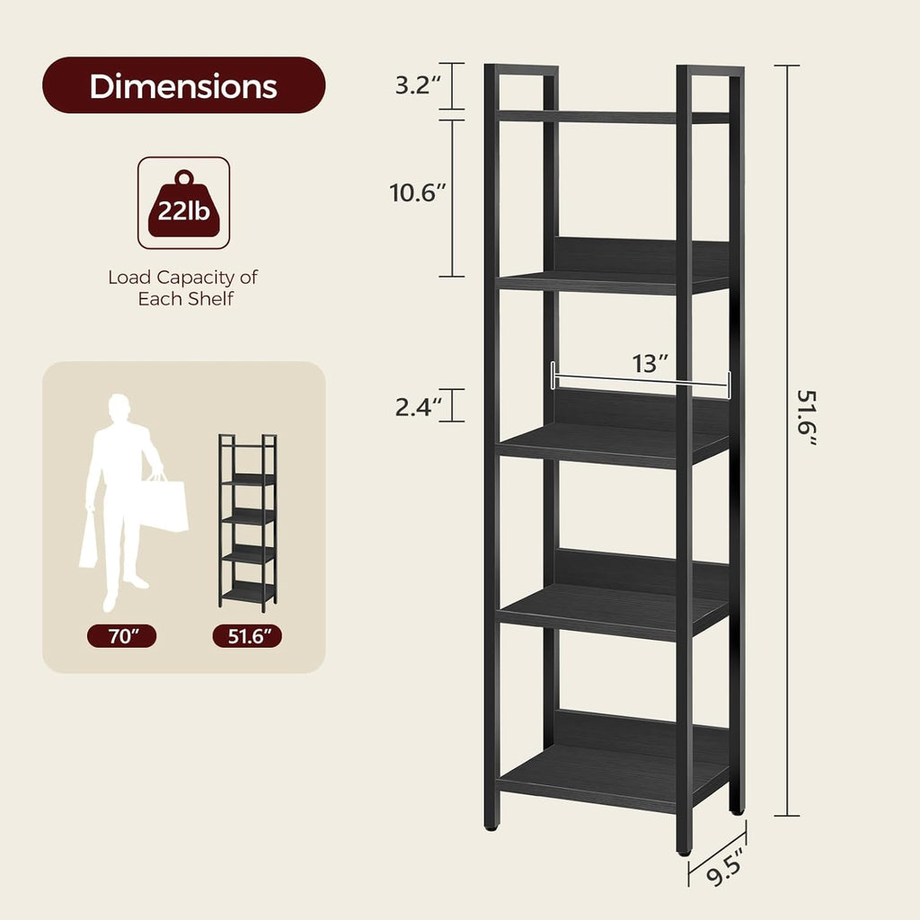 5-Tier Black Bookshelf H261636