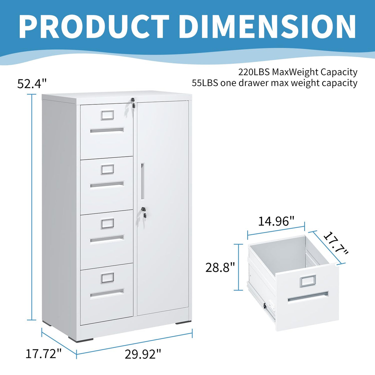 4 Drawer Metal File Cabinet with Lock O1437
