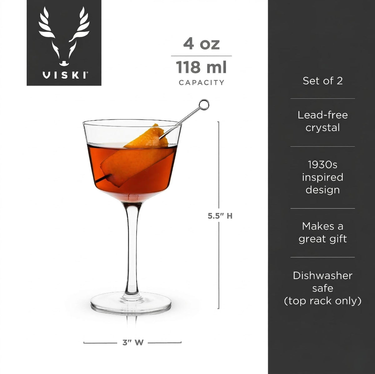 Stemmed Crystal Cocktail Glasses Set of 2 I106
