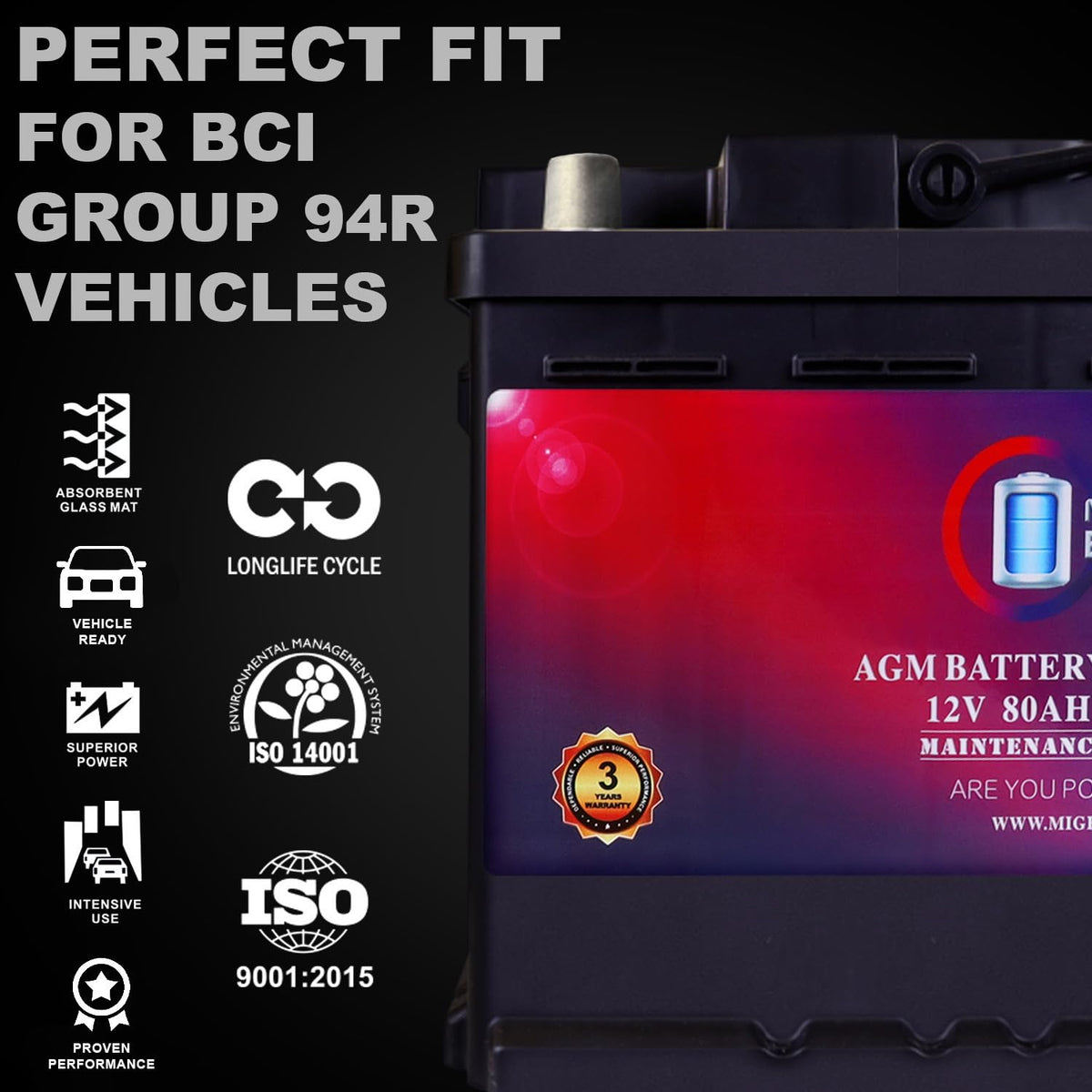 12V 80AH 850 CCA Replacement Battery I702906