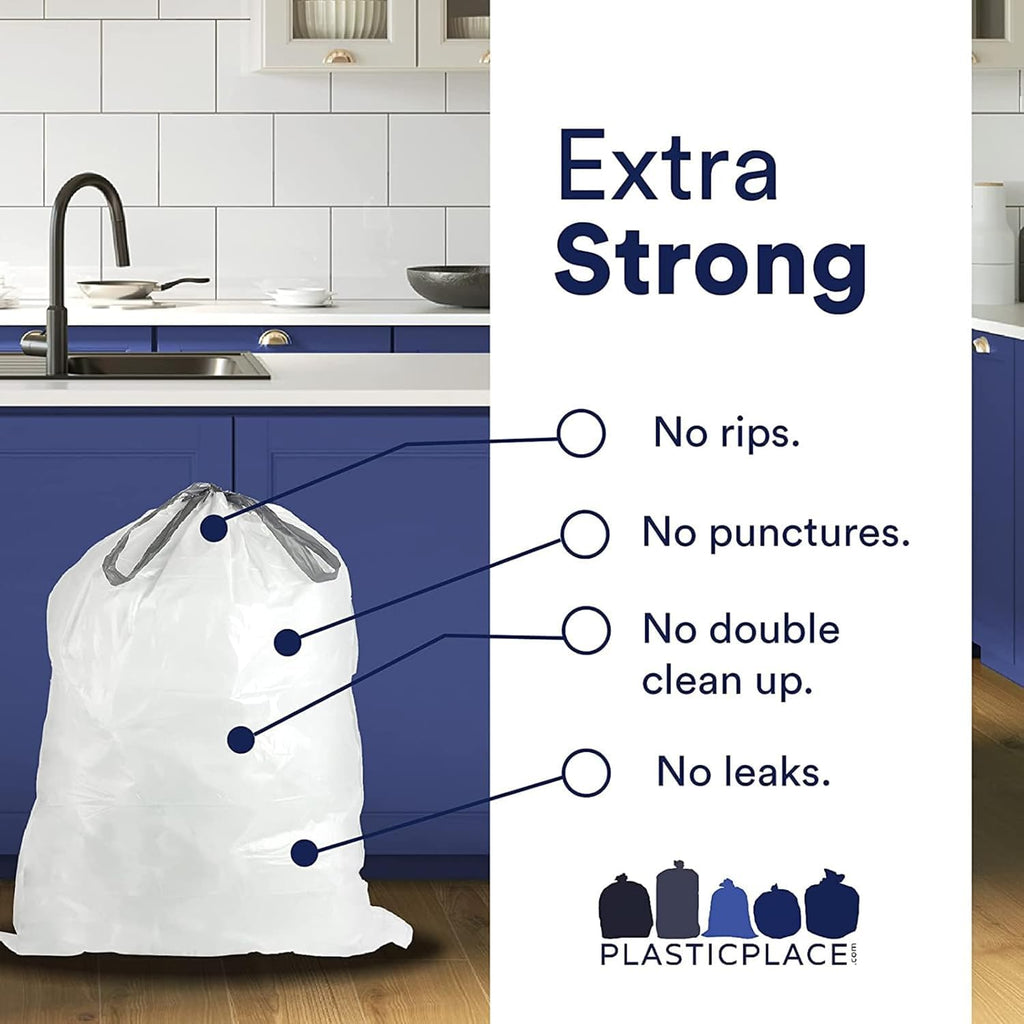 White 8-9 Gallon Drawstring Trash Bags, 100 Count T5549