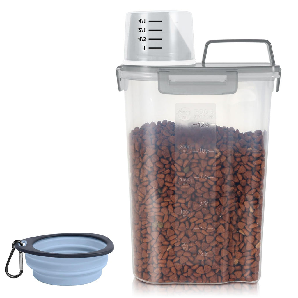 3-5Lbs/3Qt Plastic Pet Food Storage Container with Foldable Bowl T7876