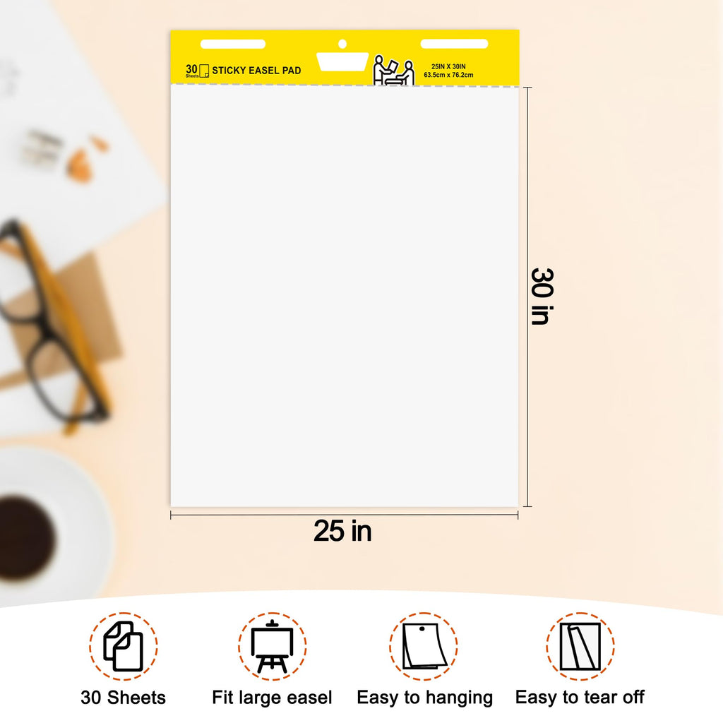Self Stick Flip Chart Paper 25 in x 30 in 30 Sheets 4 Pad Pack White R51855