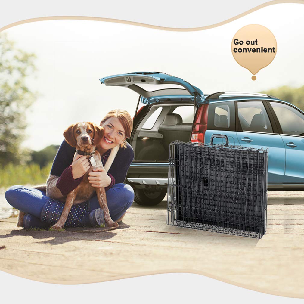 Folding Metal Dog Crate with Divider and Handle I38665
