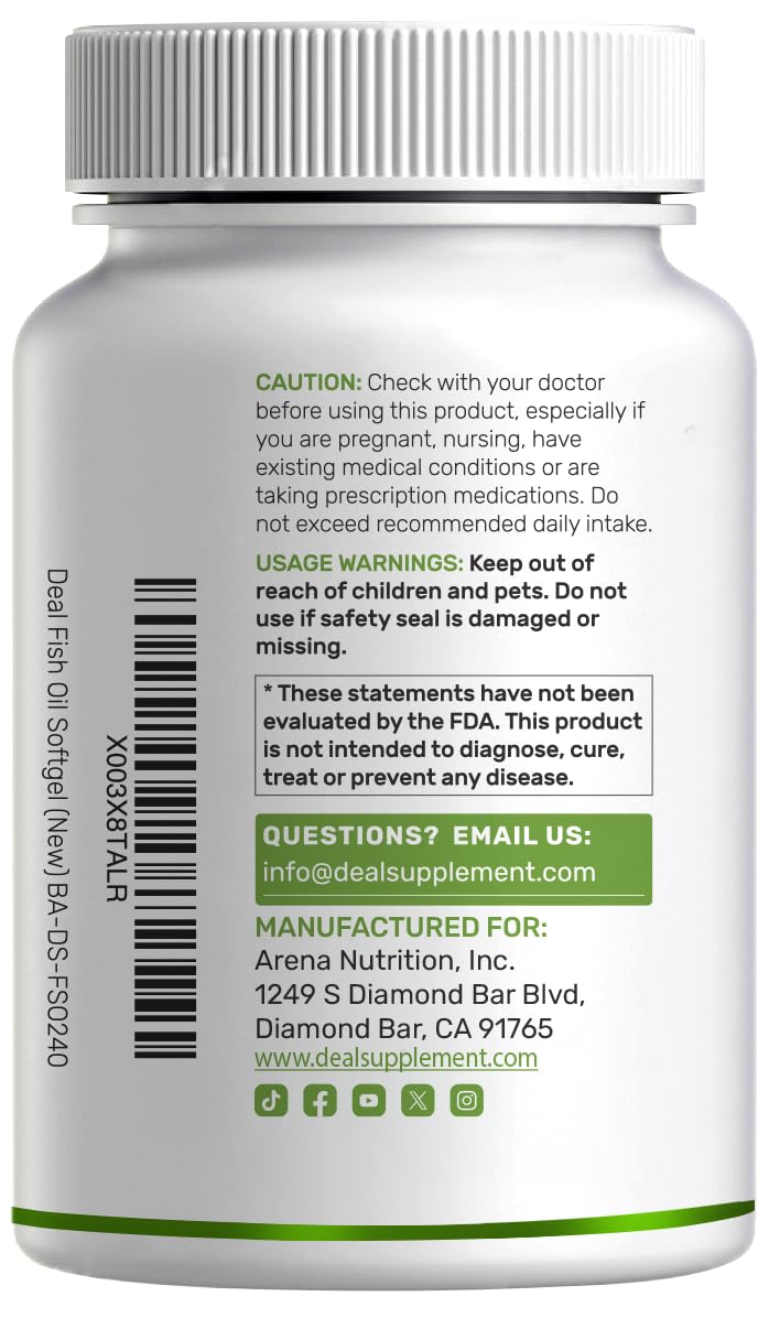Omega 3 Fish Oil 3,000mg 240 Softgels EPA DHA Lemon Flavored Z14970