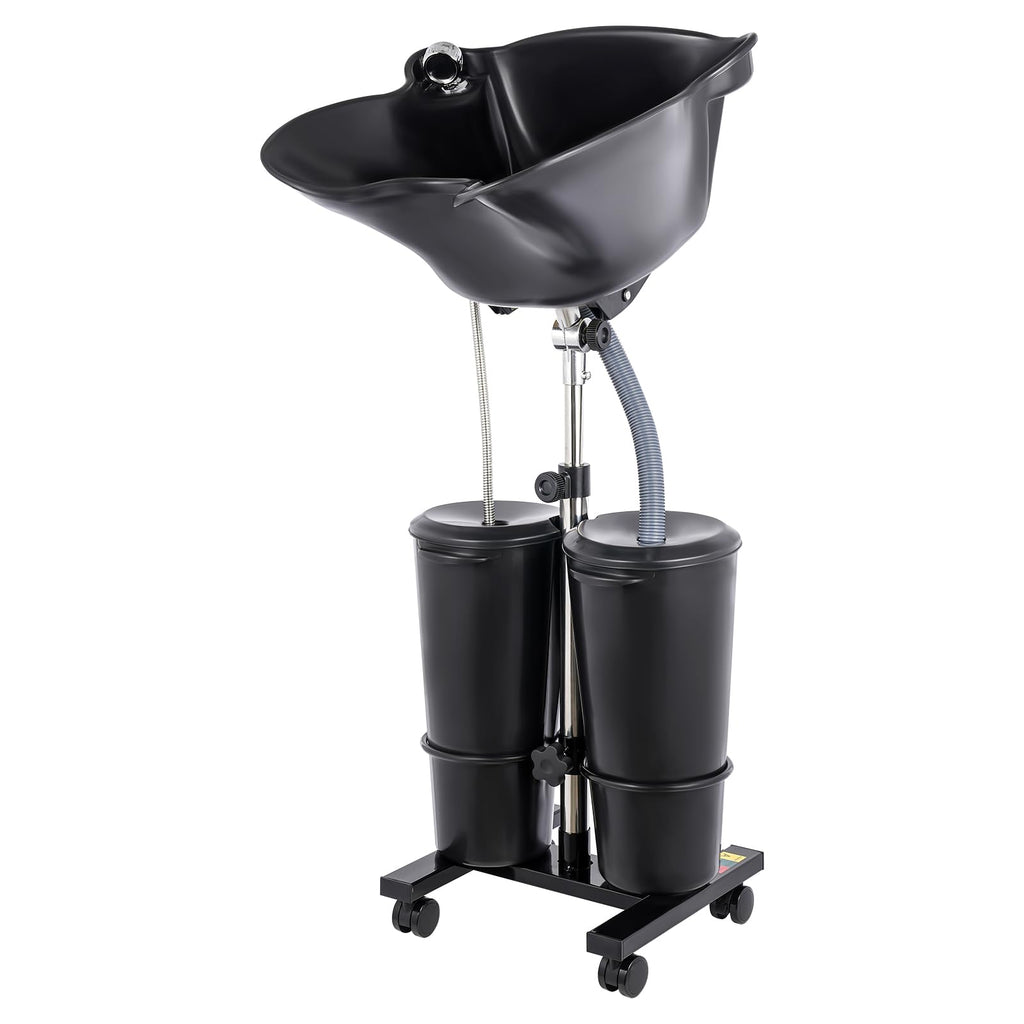 Portable Height and Angle Adjustable Shampoo Basin with 2 Water Buckets and 4 Wheels J623219