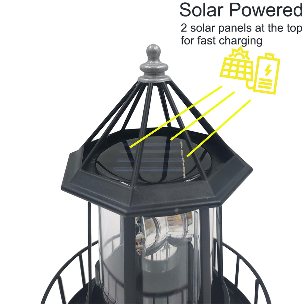 Black IP65 Waterproof Solar Rotating Lighthouse Light P3217