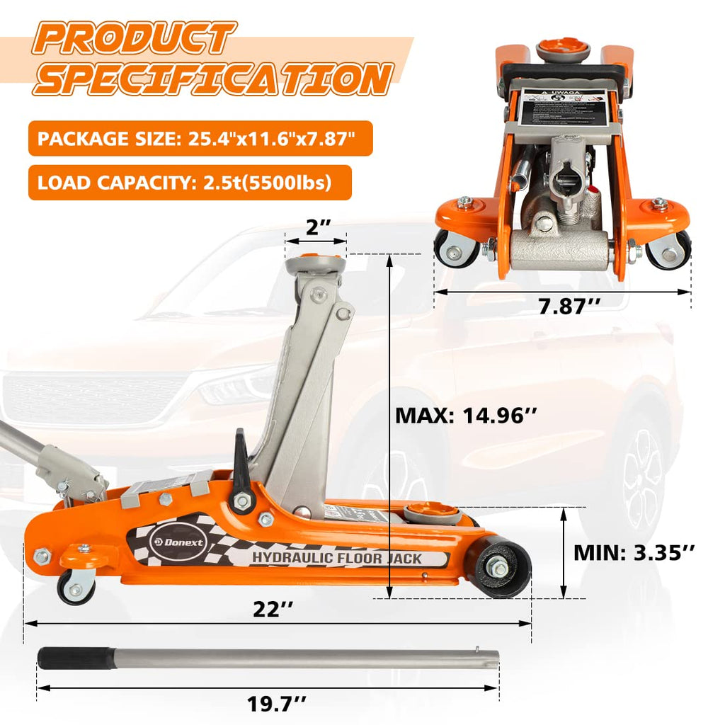 2.5 Ton Steel Floor Jack and 3 Ton Black Jack Stands J287