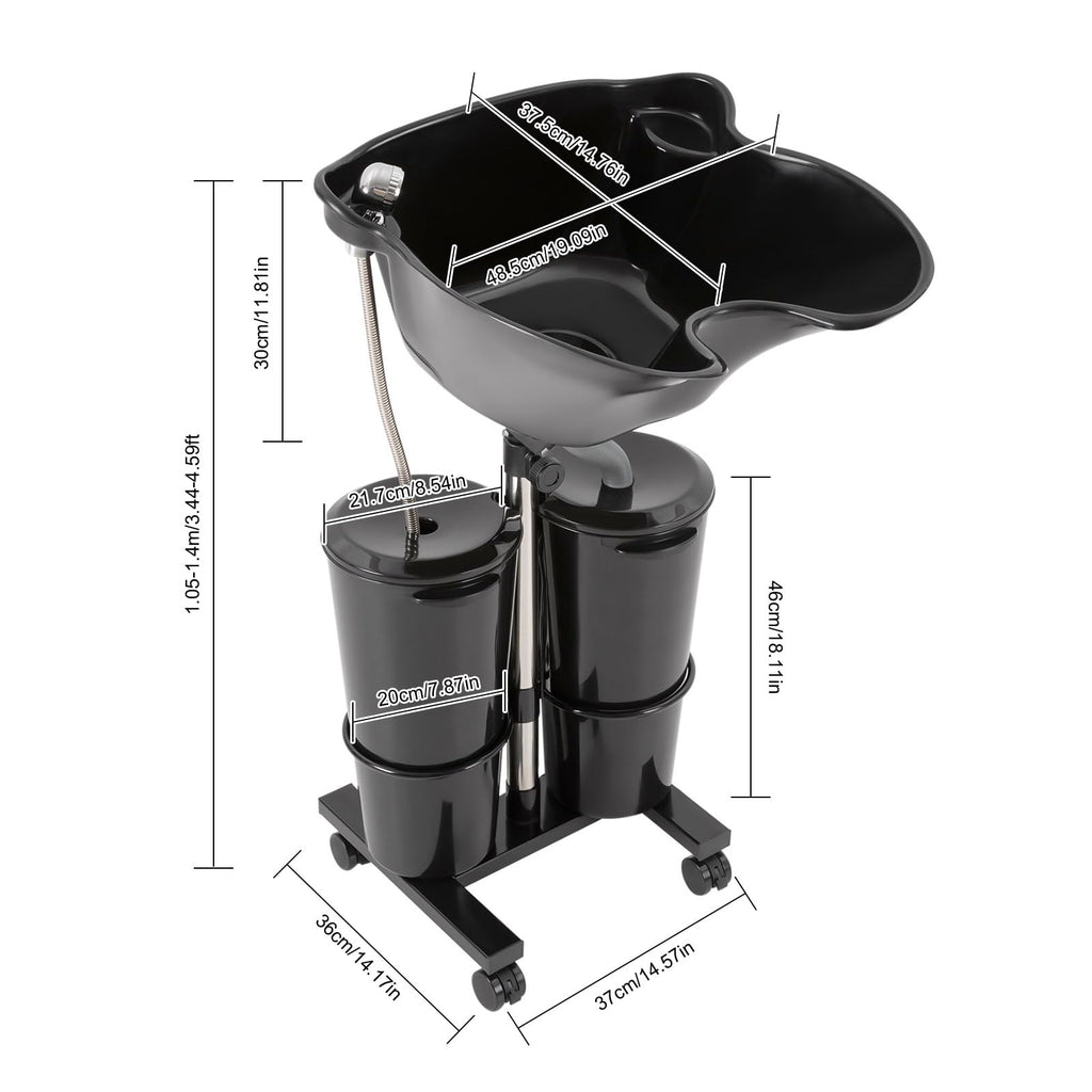 Portable Height and Angle Adjustable Shampoo Basin with 2 Water Buckets and 4 Wheels J623219