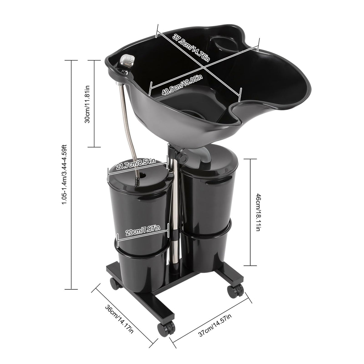 Portable Height and Angle Adjustable Shampoo Basin with 2 Water Buckets and 4 Wheels J623219