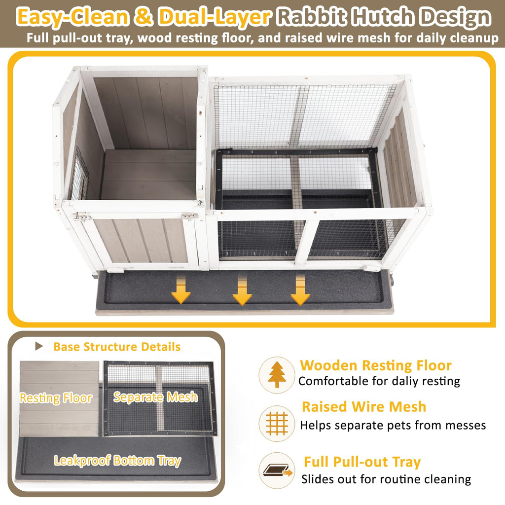 Outdoor Rabbit Hutch 2-Story Bunny Cage with Run F8584