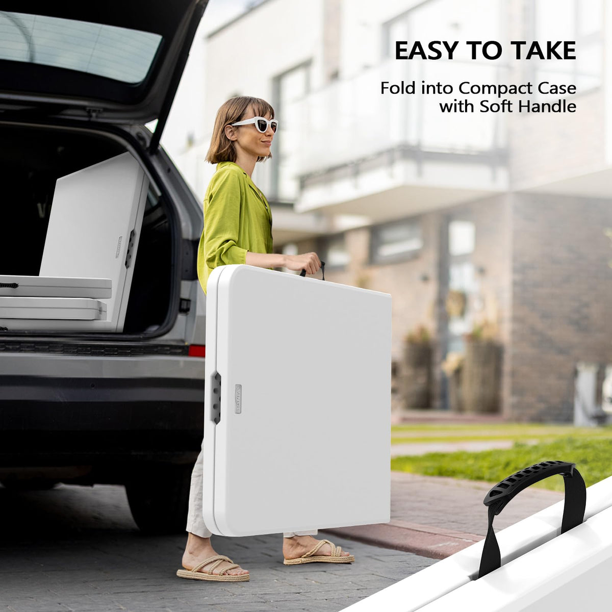 6 Foot White Plastic Folding Table with Carrying Handle J305340