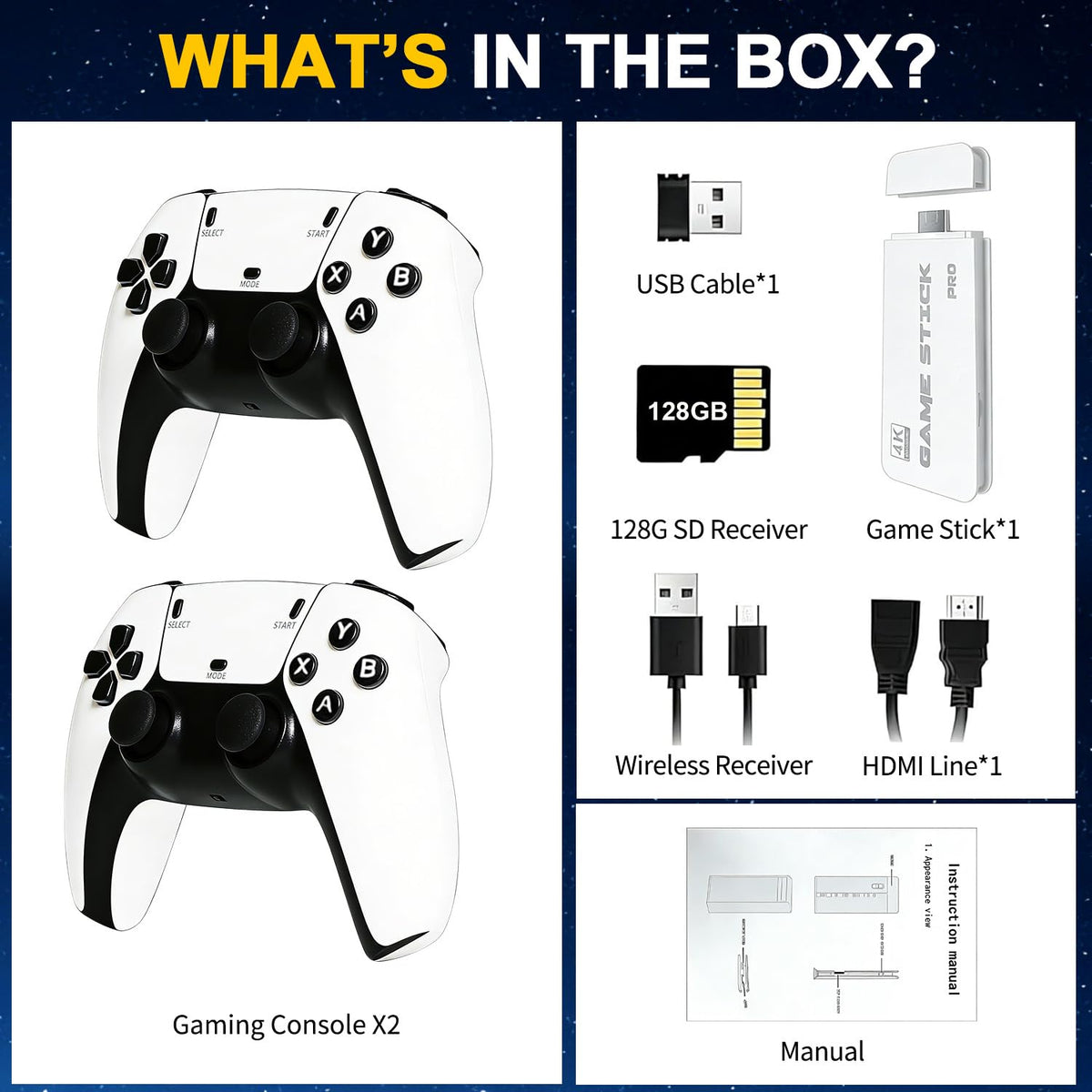 Retro Gaming Console Stick with Dual Wireless Controllers Y43984