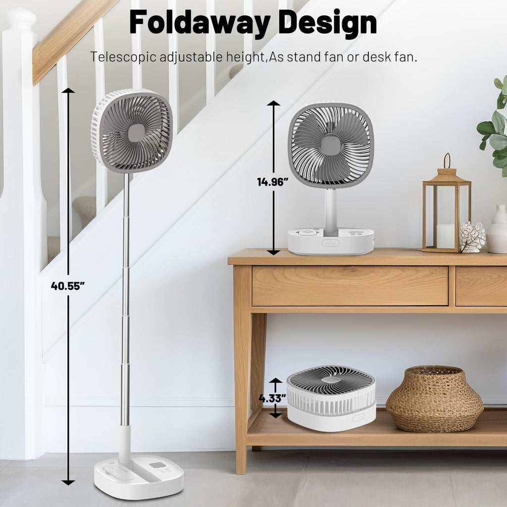 Portable Oscillating Pedestal Fan, 4 Speed 7200Mah Rechargeable Gray U248