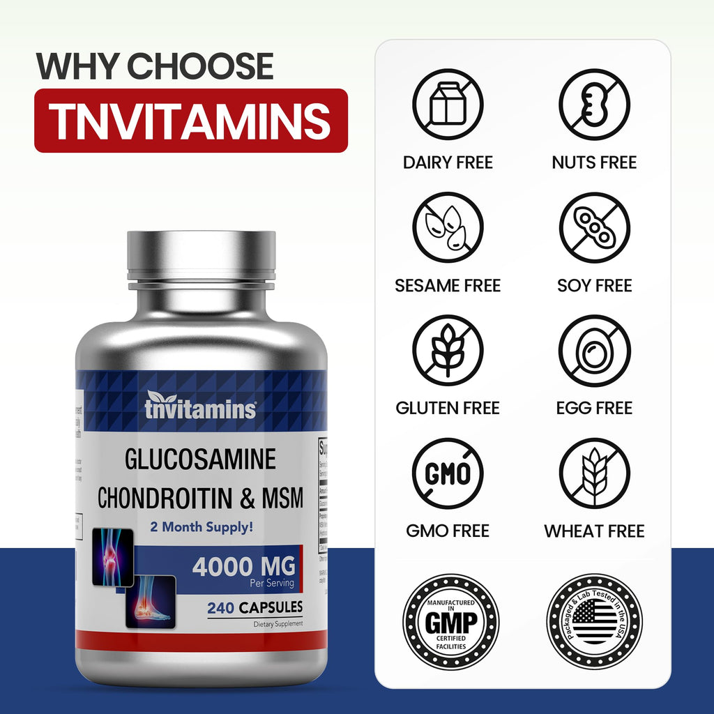 Glucosamine Chondroitin MSM 240 Capsules 4,000 mg Joint Support Supplement O1482