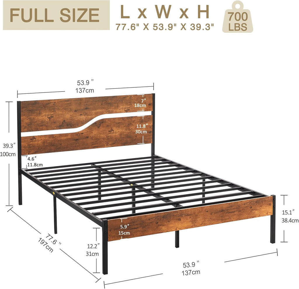 Full Size Metal Platform Bed with Wooden Headboard and Footboard X82872