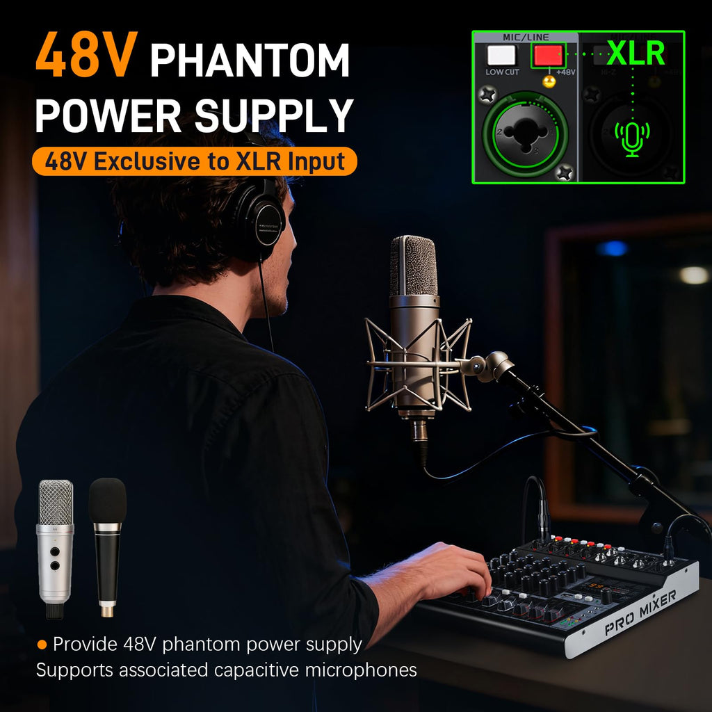 6 Channel Bluetooth Audio Mixer with 2 XLR Inputs Z2434