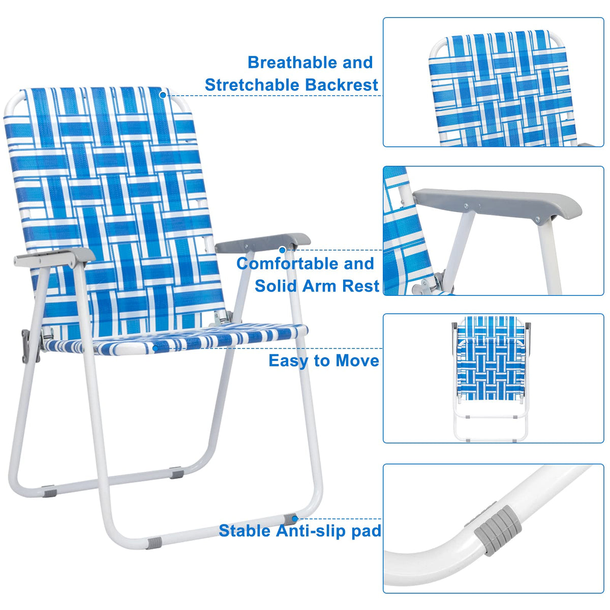 Blue Webbed Folding Lawn Chairs Set of 2 H49647