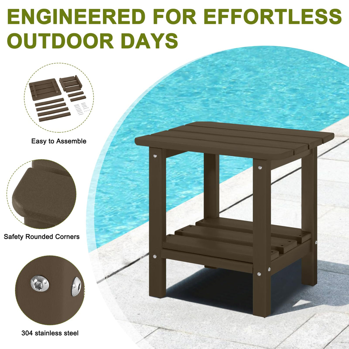 Set of 2 Dark Brown HDPE Storage Side Table E894256