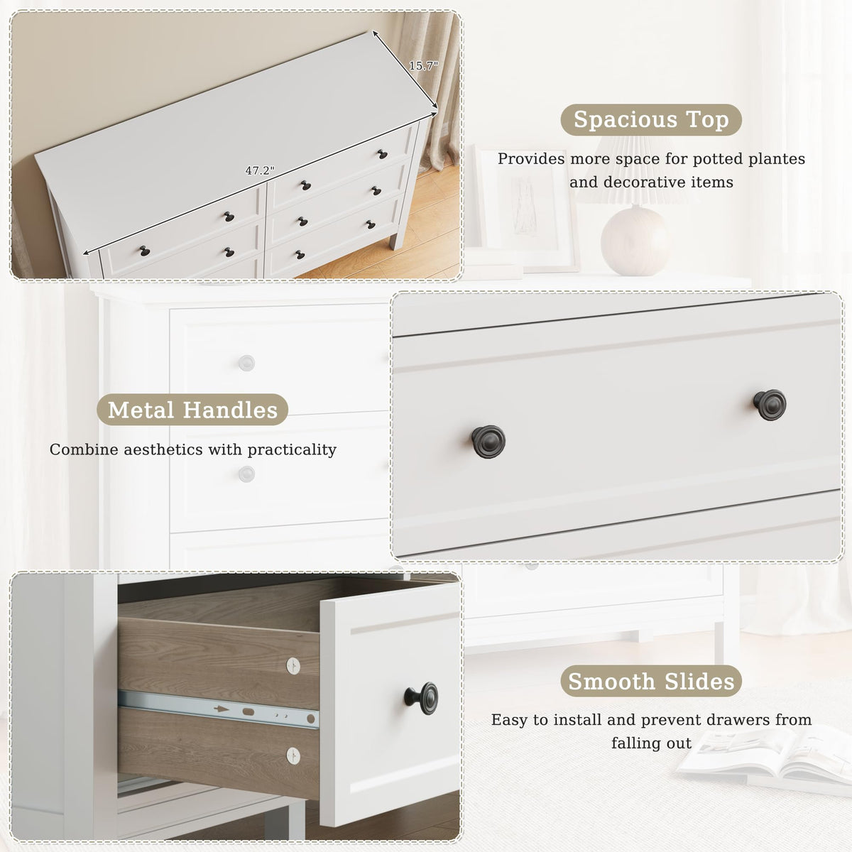 White 6 Drawer Dresser P43727