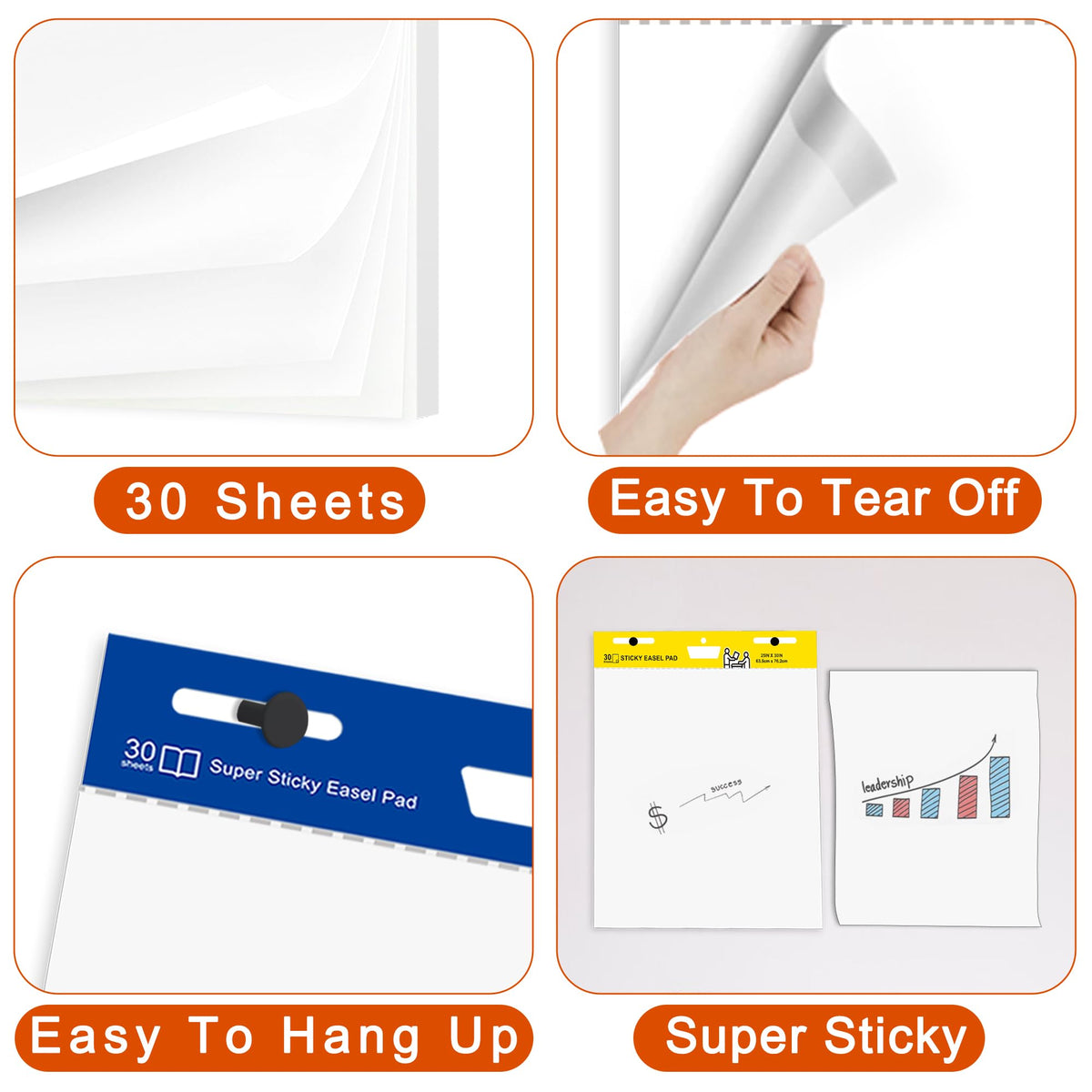 Self Stick Flip Chart Paper 25 in x 30 in 30 Sheets 4 Pad Pack White R51855