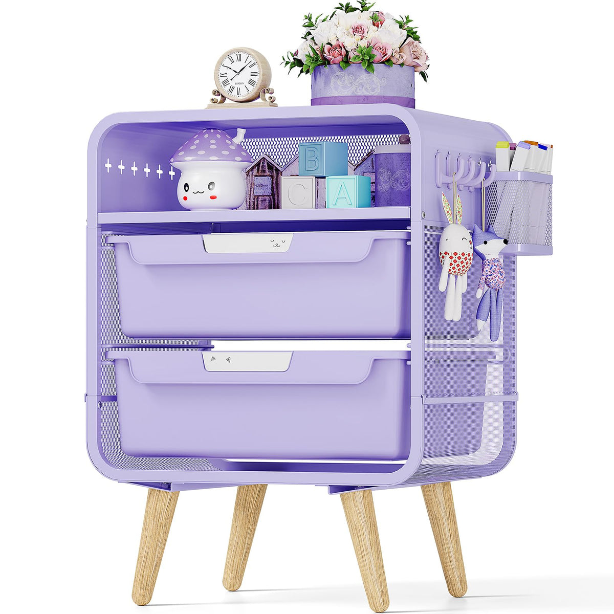 Kids Nightstand, Girls Bedside Table, Night Side Table, Purple L38313