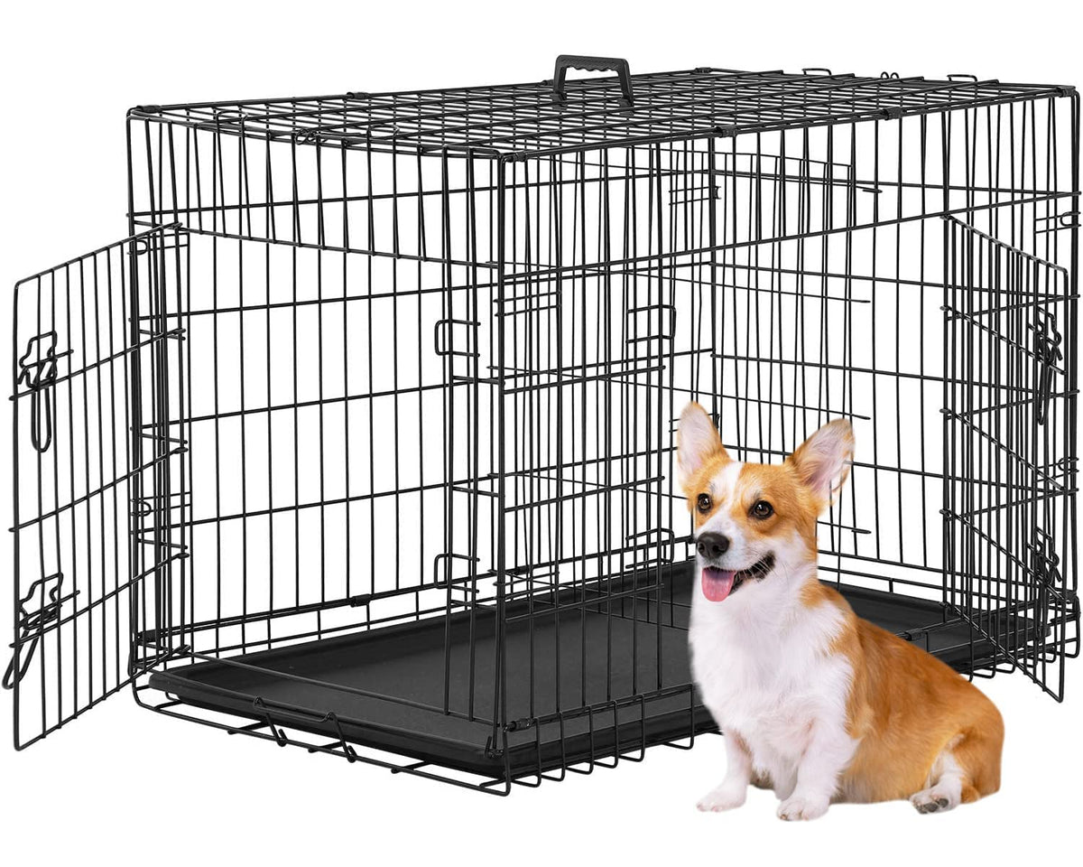 Folding Metal Dog Crate with Divider and Handle I38665