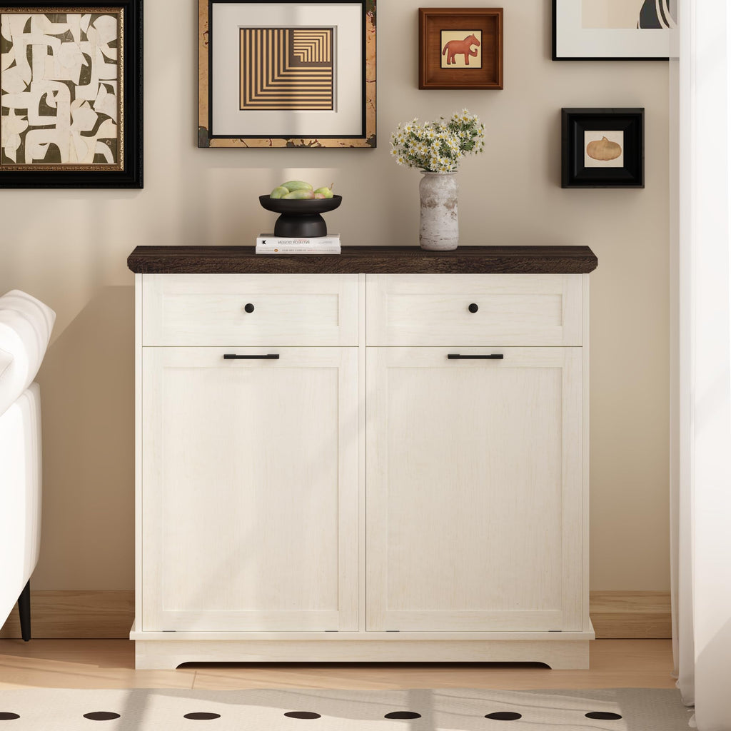 20 Gallon Double Tilt Out Wood Trash Can Cabinet with Drawer F71644