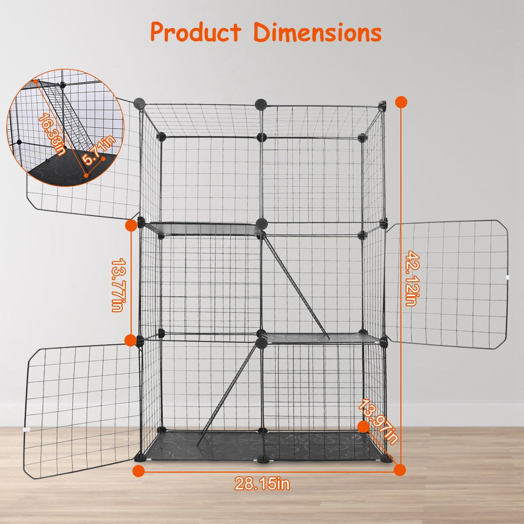 3-Tier Cat Cage with 3 Doors 2 Ramp Ladders U9963
