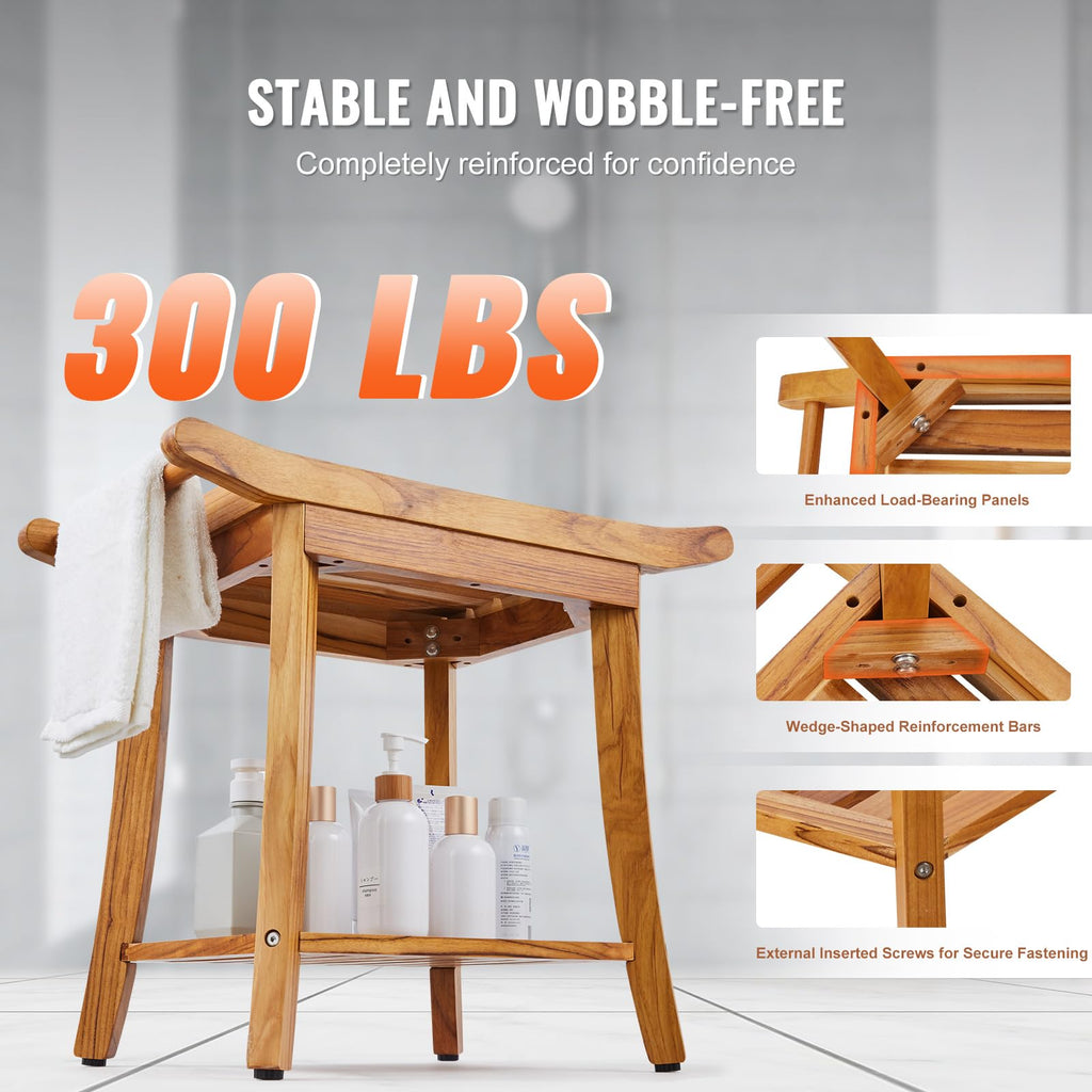 Teak Shower Bench with Storage Shelf N214542